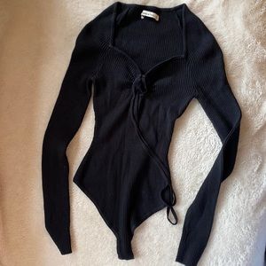 Strappy Cinched Front Sweater Bodysuit